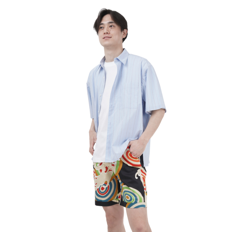 和柄 KIMONOショーツ ＜渦と立波/黒＞ | 京友禅アロハシャツ