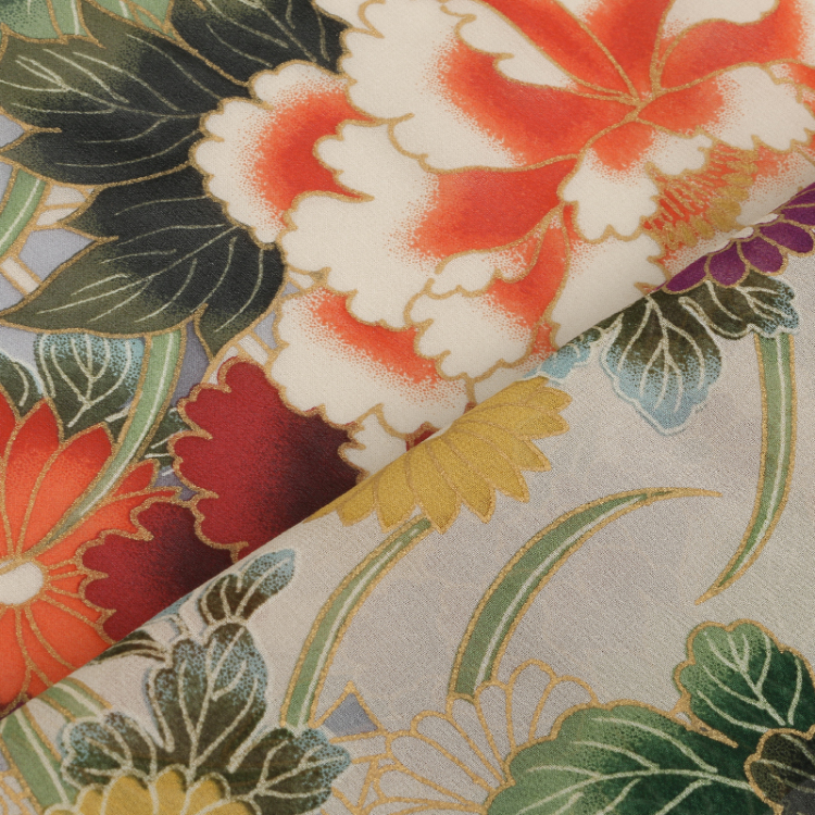 花柄 シルクスカーフ ＜牡丹と菊/橙＞ Pagong レディース | 京友禅
