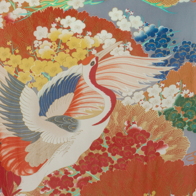 伝統和柄シルクロール 扇 桜 鶴 金刺繍 去ら 約20m