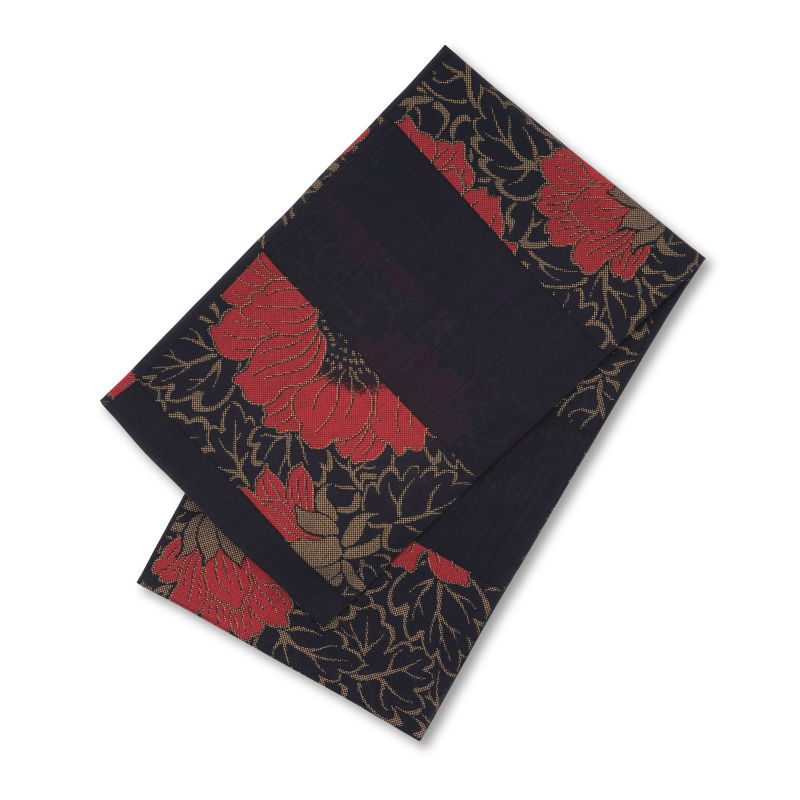 花柄 シルク綿大判ストール ＜菊/黒赤＞ | 京友禅アロハシャツ【Pagong