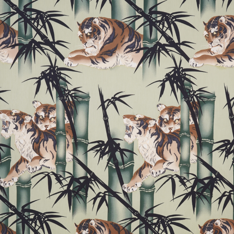 和柄 シルク綿大判ストール ＜虎/若竹色＞ | 京友禅アロハシャツ