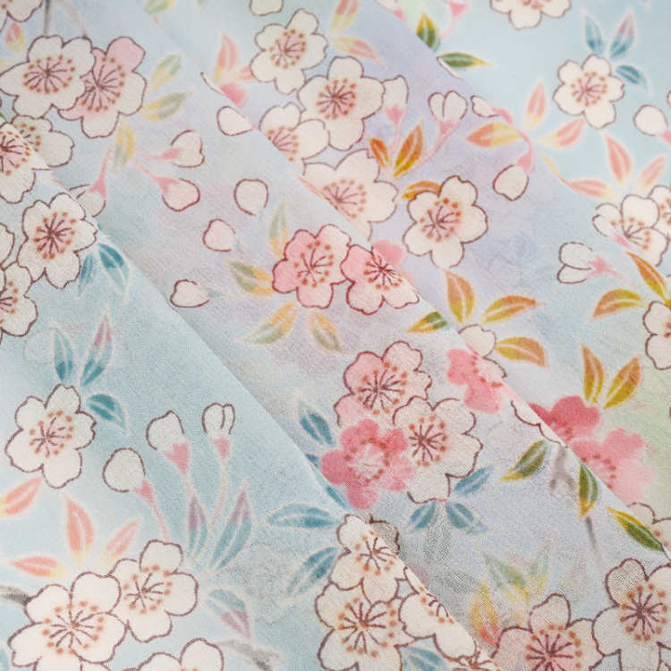 花柄 シルクストール ＜さくら/水色＞ | 京友禅アロハシャツ【Pagong