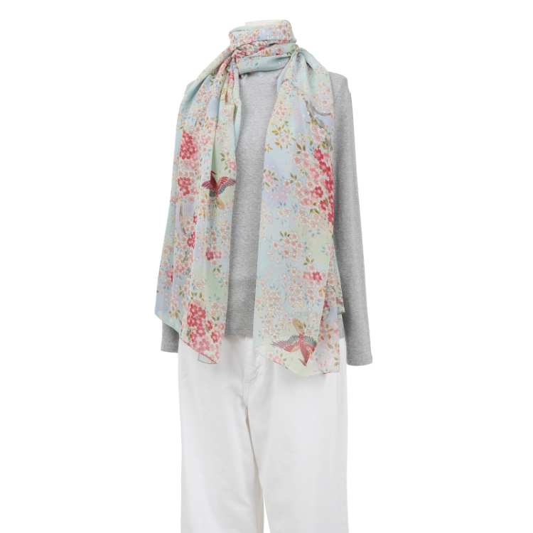 花柄 シルクストール ＜さくら/水色＞ | 京友禅アロハシャツ【Pagong