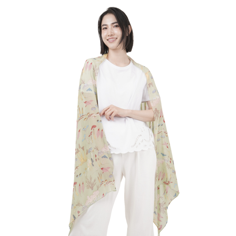 和柄 シルクストール ＜きのこ/若竹色＞ | 京友禅アロハシャツ【Pagong