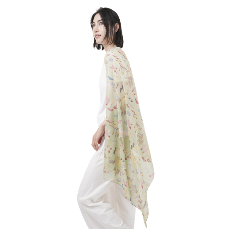 和柄 シルクストール ＜きのこ/若竹色＞ | 京友禅アロハシャツ【Pagong