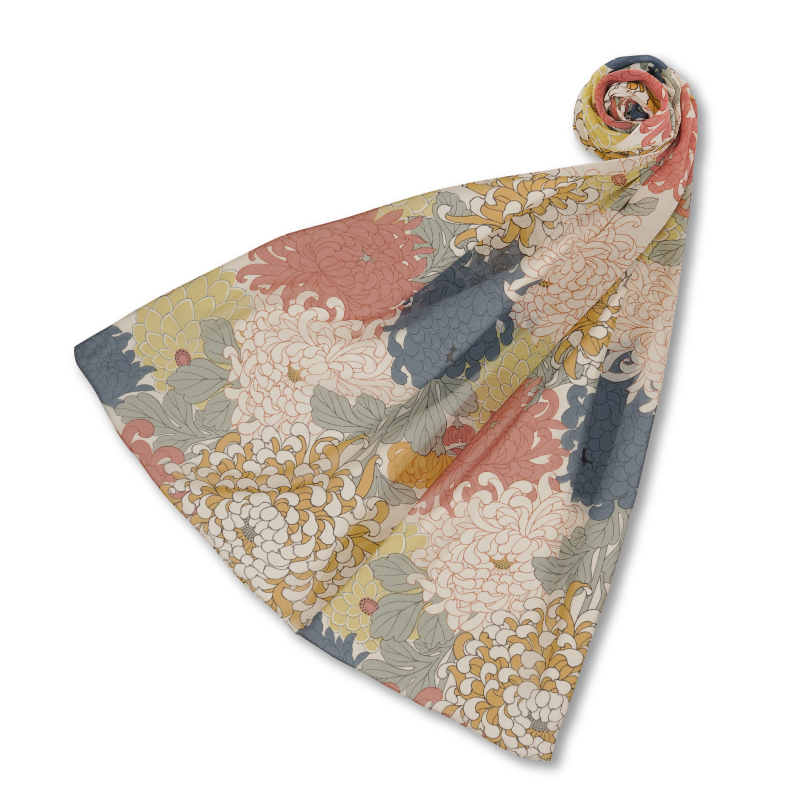 シルク製花柄緞通 61x91cm 花柄 シルクストール ＜大輪菊/白黄＞ | 京友禅アロハシャツ