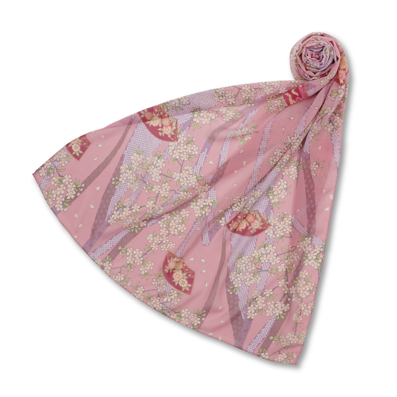 花柄 シルクストール ＜桜吹雪/桃＞ | 京友禅アロハシャツ【Pagong