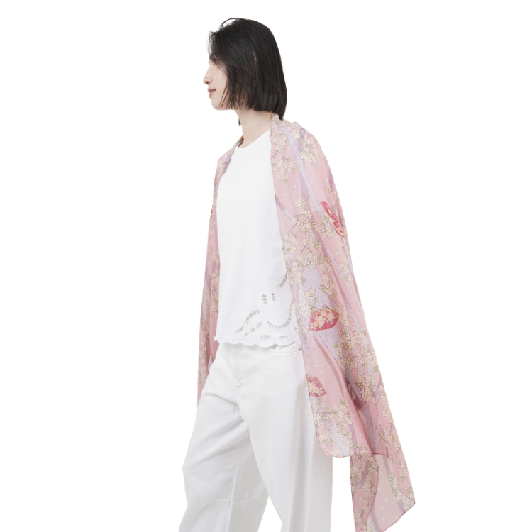 花柄 シルクストール ＜桜吹雪/桃＞ | 京友禅アロハシャツ【Pagong