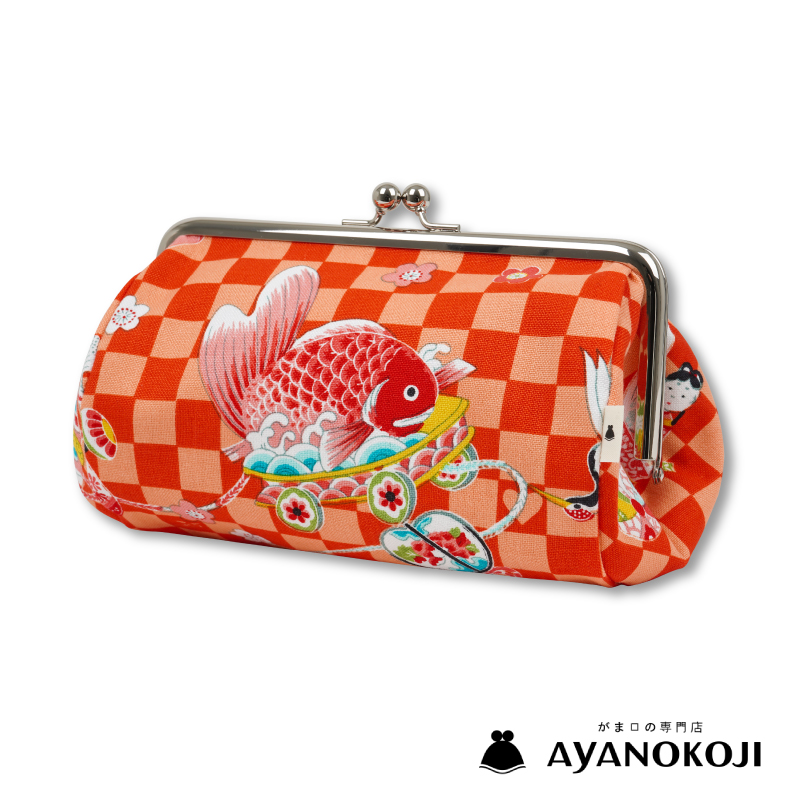 AYANOKOJI TAWARA型がま口コスメポーチ（大）＜石畳におもちゃ/朱橙