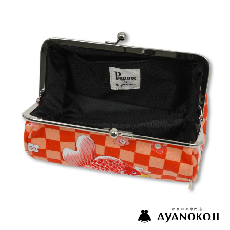 AYANOKOJI TAWARA型がま口コスメポーチ（大）＜石畳におもちゃ/朱橙