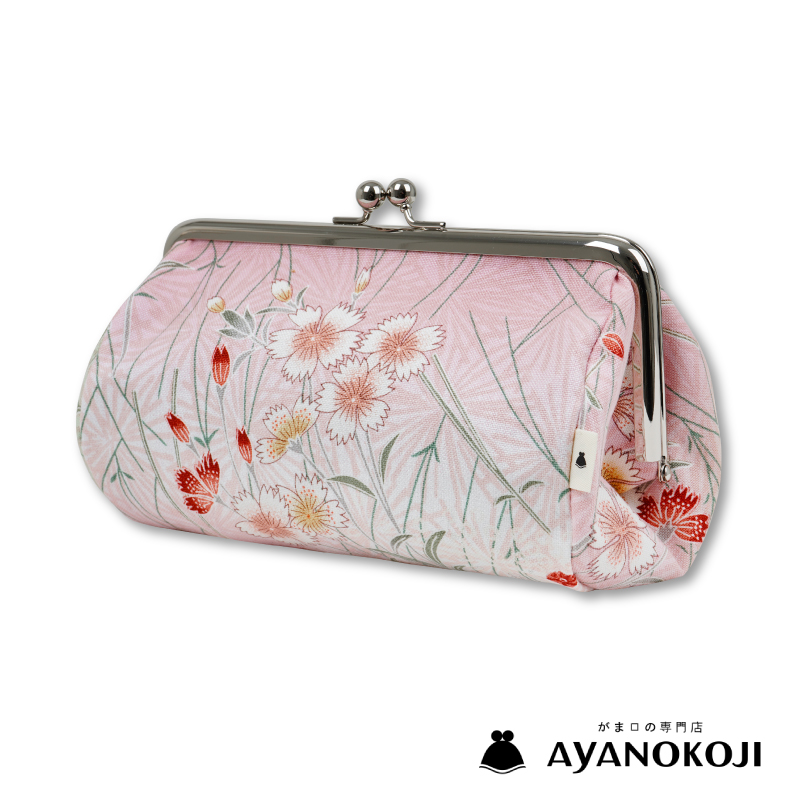 AYANOKOJI TAWARA型がま口コスメポーチ（大）＜撫子と松葉/桃色＞ | 京