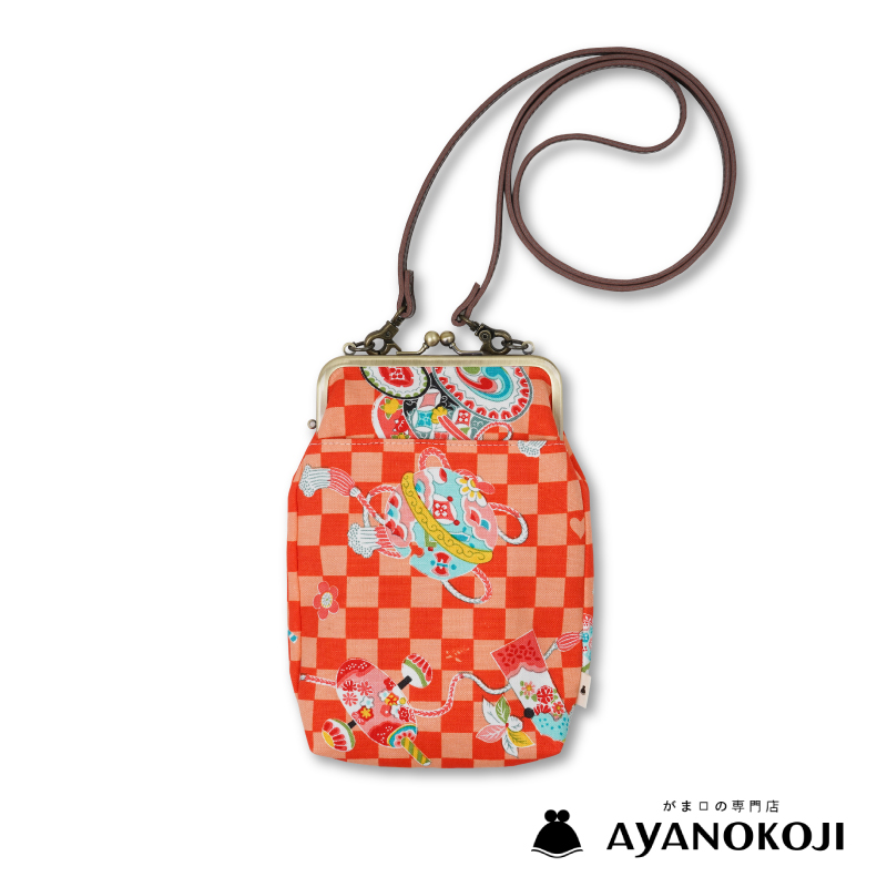 AYANOKOJI がま口お散歩ポシェット＜石畳におもちゃ/朱橙＞ | 京友禅