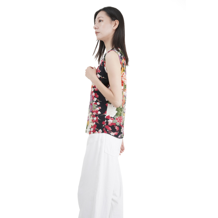 花柄 タンクトップⅡ ＜四季花/黒赤＞ | 京友禅アロハシャツ【Pagong