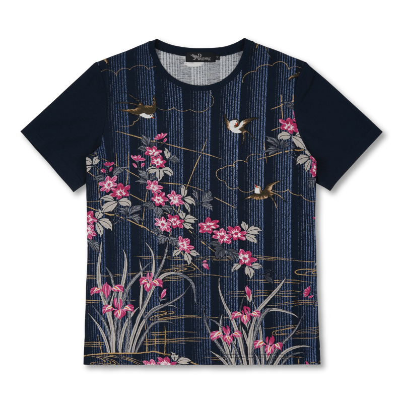 和柄 半袖Tシャツ ＜菖蒲鉄線燕文様/紺桃＞ Pagong レディース | 京 