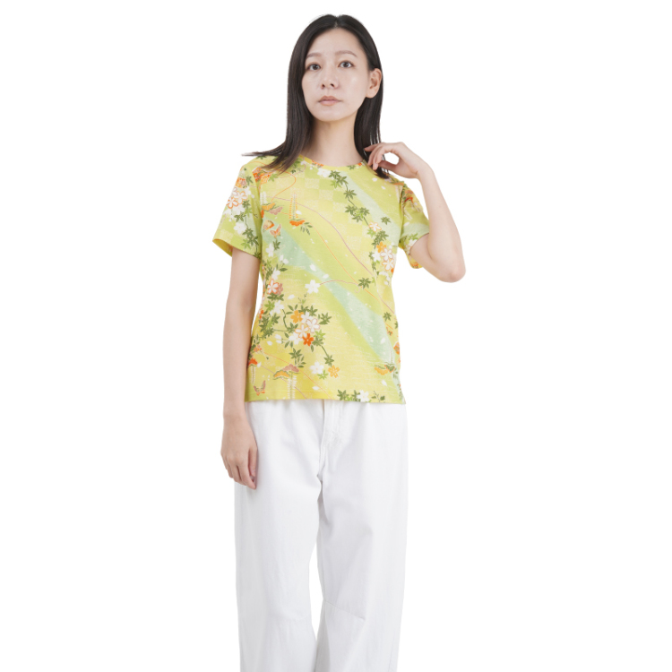 和柄 半袖Tシャツ ＜桜ぼかし/黄緑＞ | 京友禅アロハシャツ【Pagong