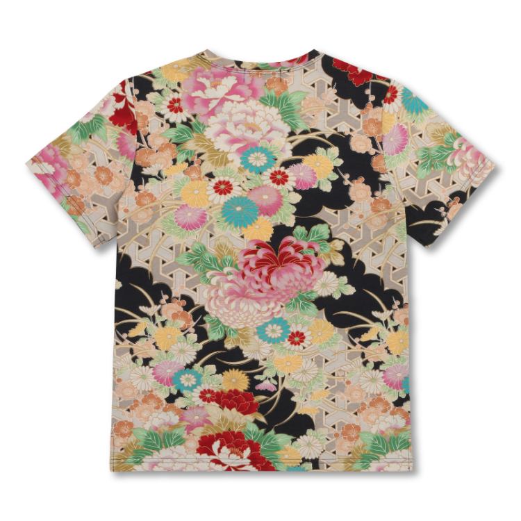 花柄 半袖Tシャツ ＜牡丹と菊/黒赤＞ Pagong レディース | 京友禅 