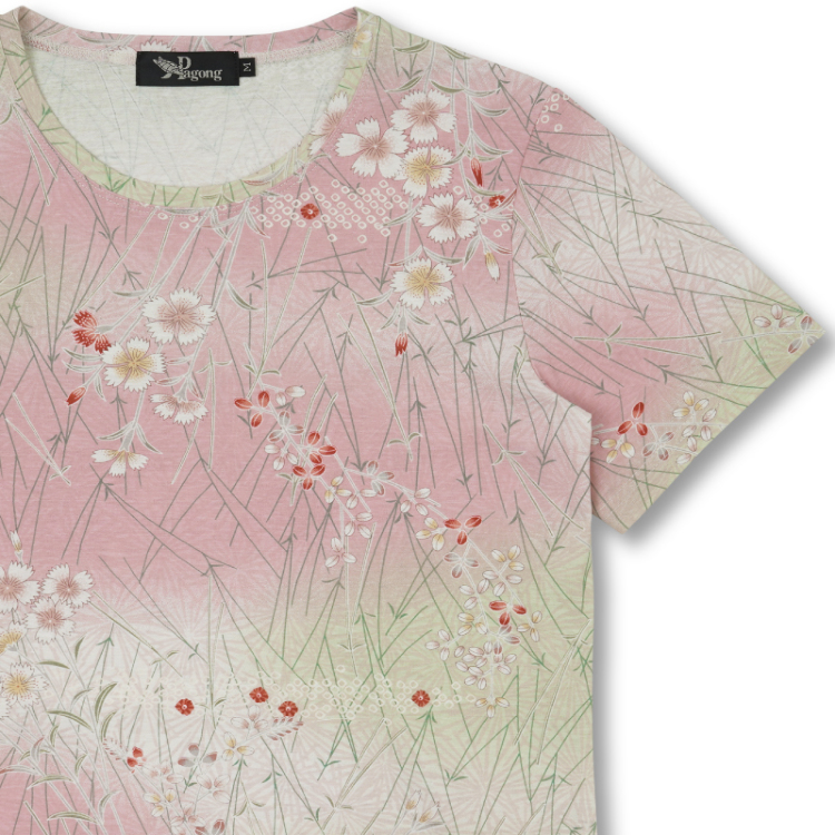 花柄 半袖Tシャツ <撫子と松葉/淡桃> | 京友禅アロハシャツ【Pagong 花柄 半袖Tシャツ <撫子と松葉/淡桃> | 京友禅アロハシャツ【Pagong