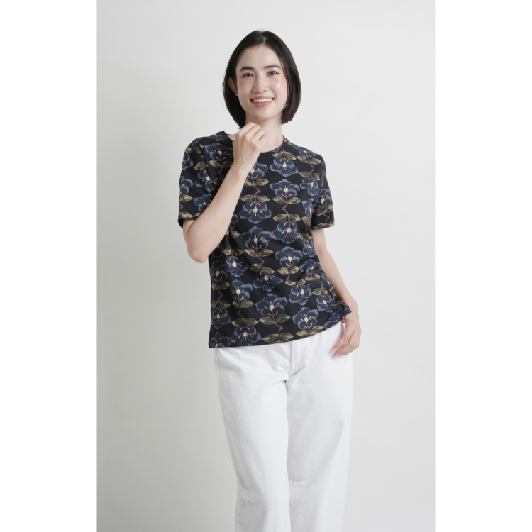 花柄 半袖Tシャツ ＜椿/黒紺＞ | 京友禅アロハシャツ【Pagong】公式