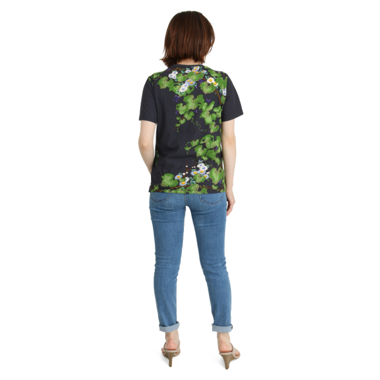 花柄 半袖Tシャツ ＜蔦と菊牡丹/墨紫＞ Pagong レディース | 京友禅
