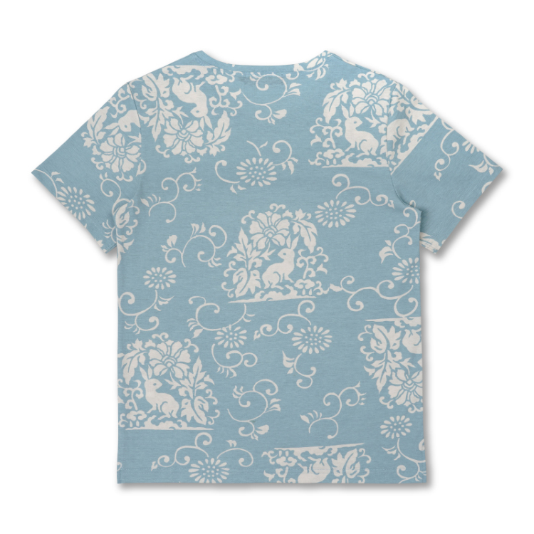和柄 半袖Tシャツ ＜花うさぎ/水色＞ | 京友禅アロハシャツ