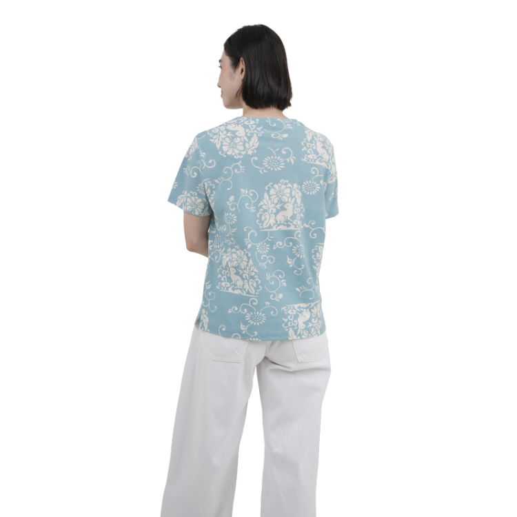 和柄 半袖Tシャツ ＜花うさぎ/水色＞ | 京友禅アロハシャツ【Pagong