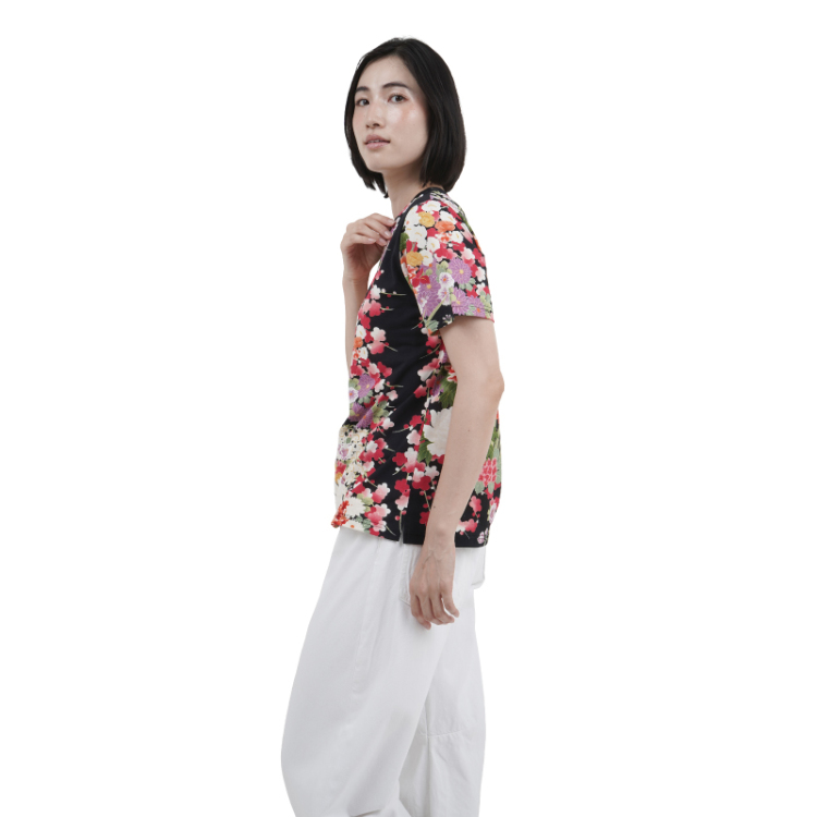 花柄 半袖Tシャツ ＜四季花/黒赤＞ | 京友禅アロハシャツ