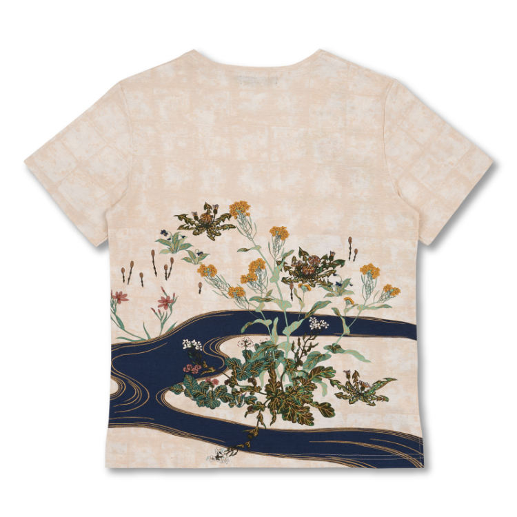 酒井抱一 半袖Tシャツ ＜流水四季草花図/砂色＞ | 京友禅アロハシャツ