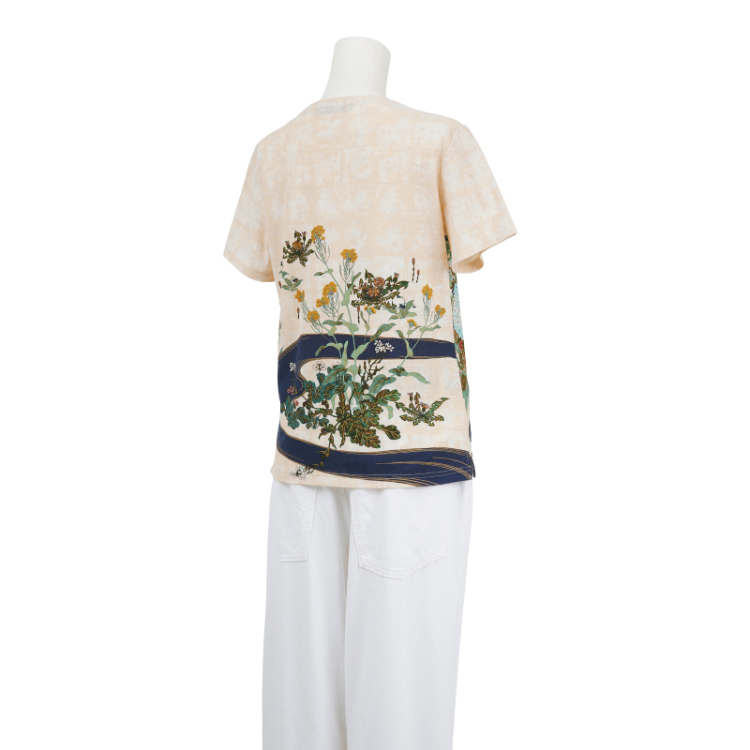 酒井抱一 半袖Tシャツ ＜流水四季草花図/砂色＞ | 京友禅アロハシャツ