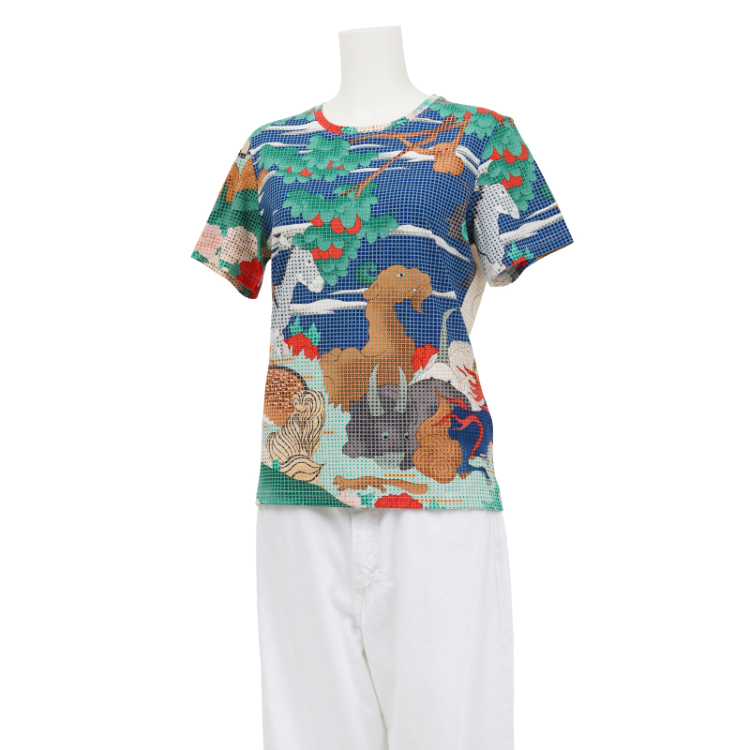 出光美術館・伊藤若冲 半袖Tシャツ ＜鳥獣花木図屏風/青＞ | 京友禅