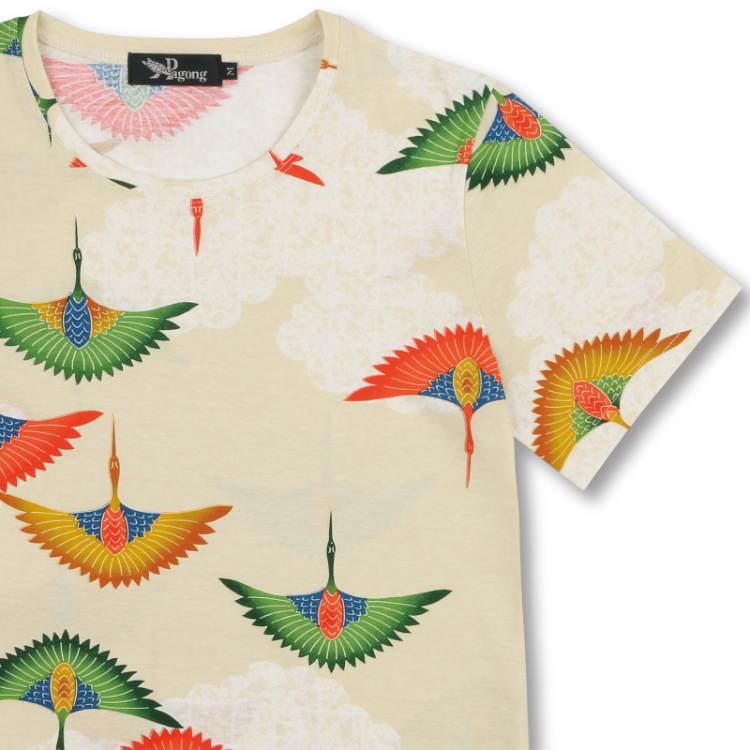和柄 半袖Tシャツ <ジェット鶴/砂色> | 京友禅アロハシャツ 和柄 半袖Tシャツ <ジェット鶴/砂色> | 京友禅アロハシャツ