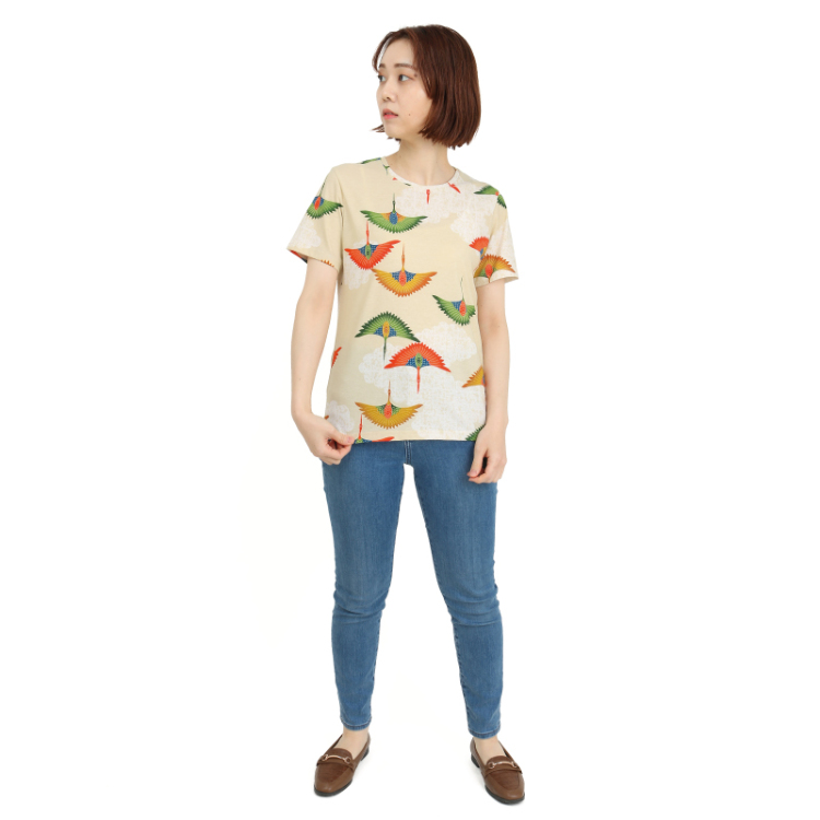 和柄 半袖Tシャツ ＜ジェット鶴/砂色＞ | 京友禅アロハシャツ