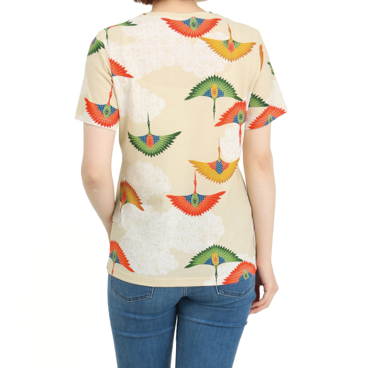和柄 半袖Tシャツ <ジェット鶴/砂色> | 京友禅アロハシャツ 和柄 半袖Tシャツ <ジェット鶴/砂色> | 京友禅アロハシャツ