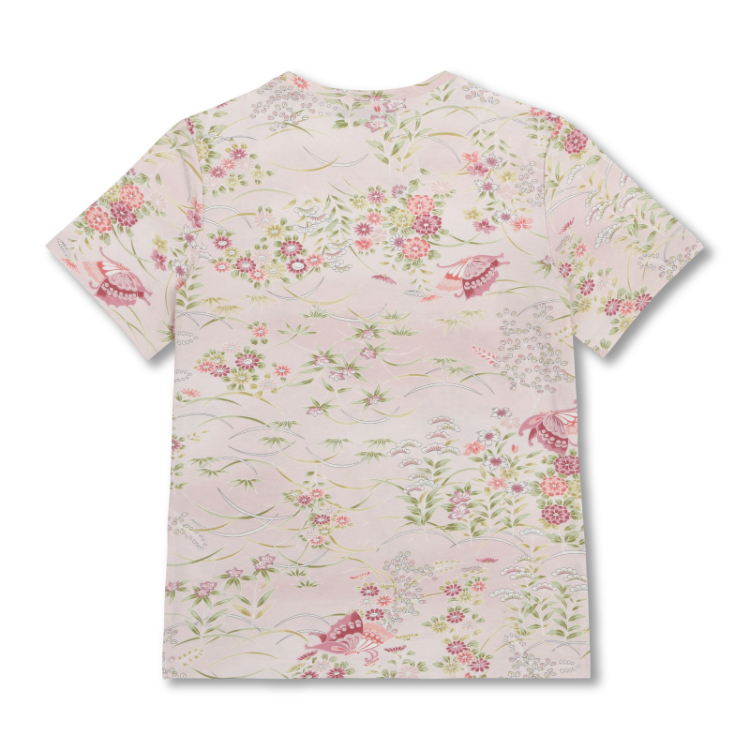 花柄 半袖Tシャツ ＜蝶に草花/桃色＞ Pagong レディース | 京友禅