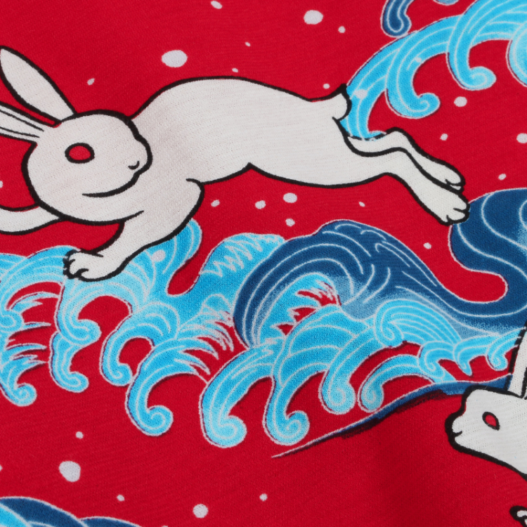和柄 半袖Tシャツ ＜波に兎/赤＞ | 京友禅アロハシャツ【Pagong