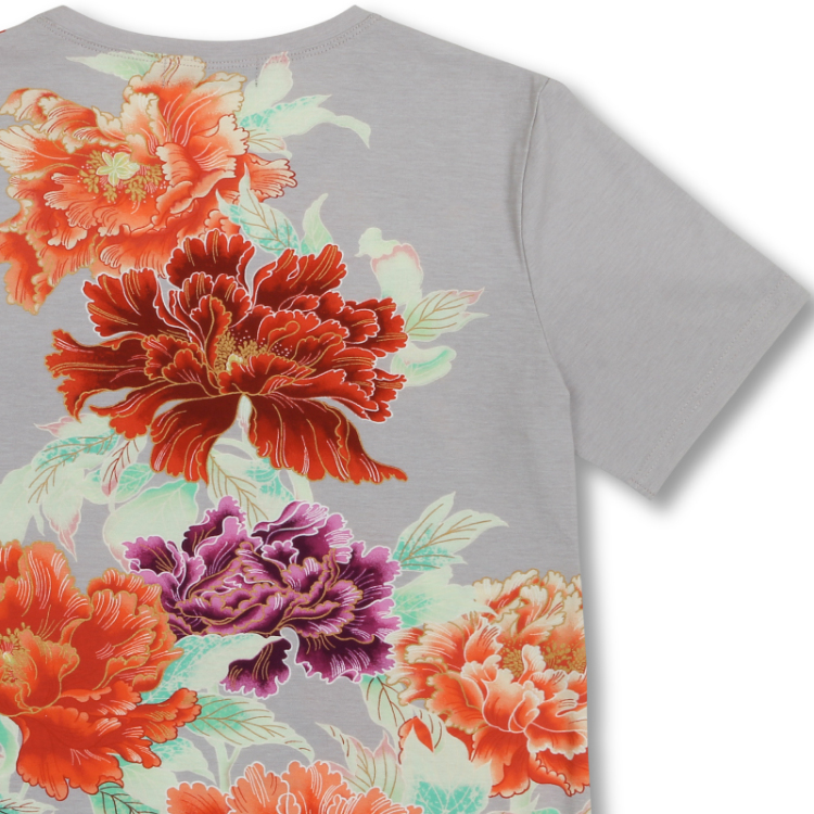 花柄 半袖Tシャツ ＜富貴花/鼠橙＞ Pagong レディース | 京友禅アロハ 