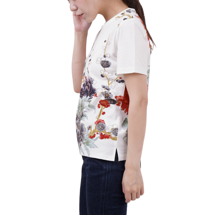 花柄 半袖Tシャツ ＜富貴花/白赤＞ Pagong レディース | 京友禅アロハ 