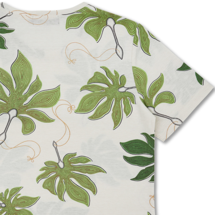 和柄 半袖Tシャツ ＜鞍馬天狗のうちわ/白緑＞ | 京友禅アロハシャツ