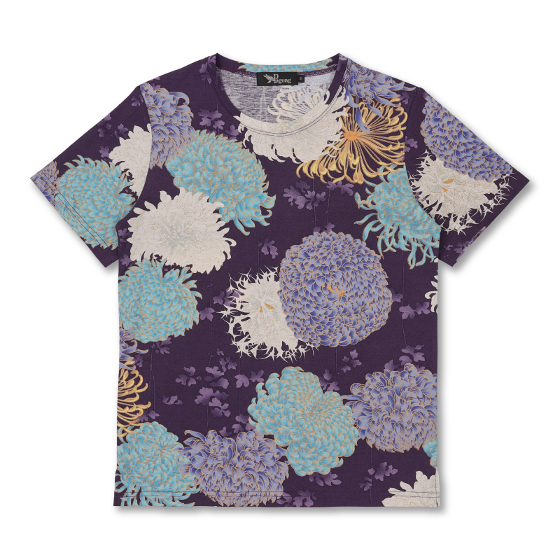 花柄 半袖Tシャツ ＜彩り菊蔦文様/紫＞ | 京友禅アロハシャツ