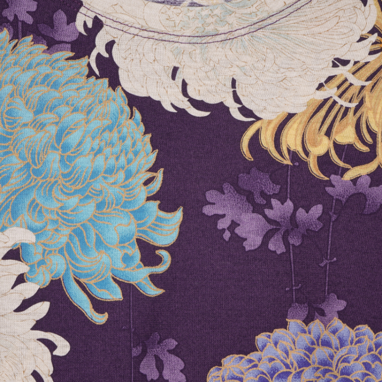 花柄 半袖Tシャツ ＜彩り菊蔦文様/紫＞ | 京友禅アロハシャツ