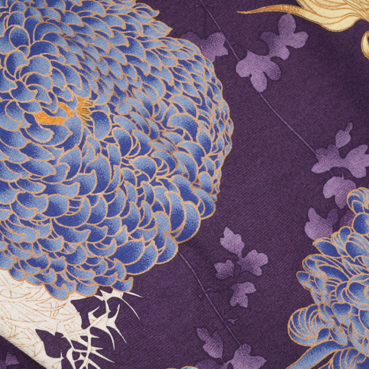 花柄 半袖Tシャツ ＜彩り菊蔦文様/紫＞ | 京友禅アロハシャツ【Pagong