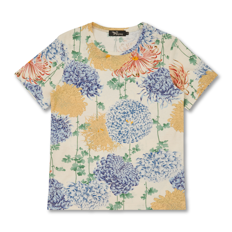 花柄 半袖Tシャツ ＜彩り菊蔦文様/淡黄＞ | 京友禅アロハシャツ