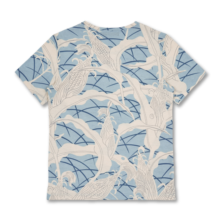 和柄 半袖Tシャツ ＜玉蜀黍/水色＞ | 京友禅アロハシャツ【Pagong