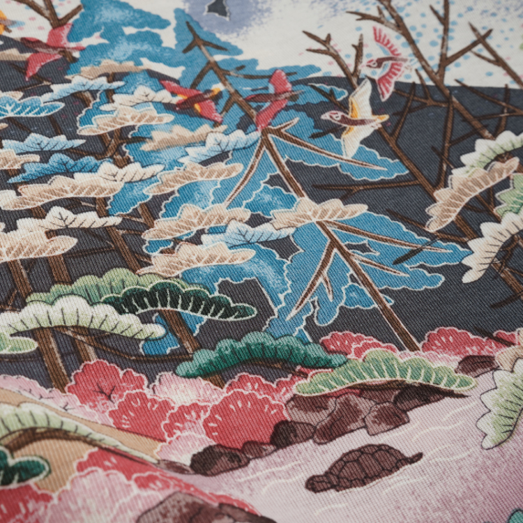 和柄 七分袖カットソー ＜風景画/濃鼠＞ | 京友禅アロハシャツ