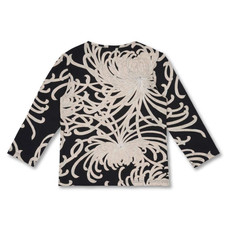 花柄 七分袖カットソー ＜乱菊/黒＞ | 京友禅アロハシャツ【Pagong