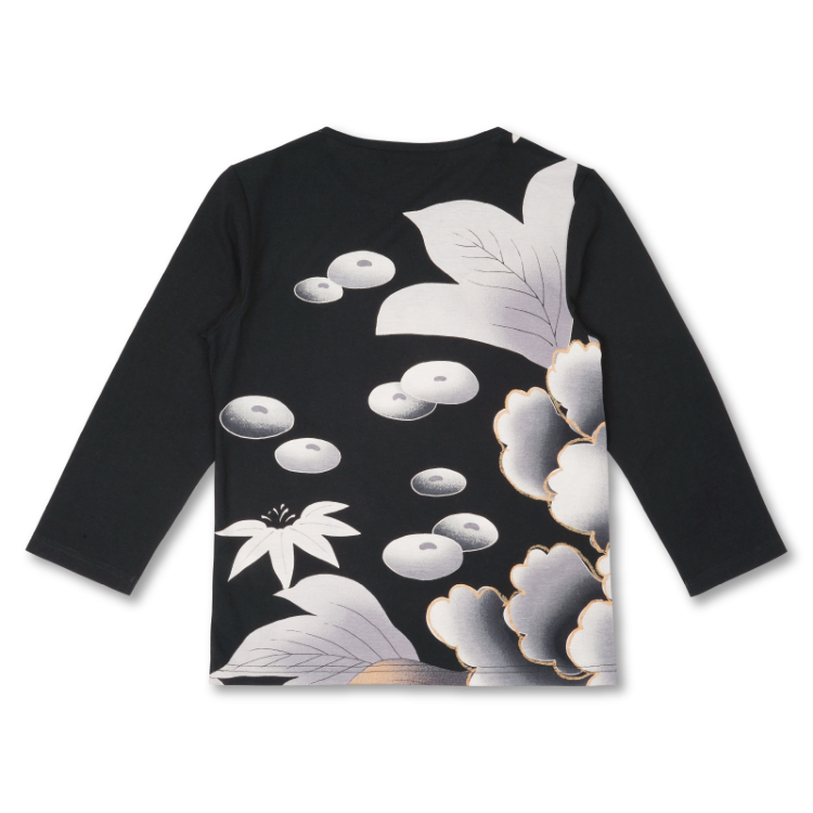 花柄 七分袖カットソー ＜大牡丹と光琳菊/黒白＞ | 京友禅アロハシャツ