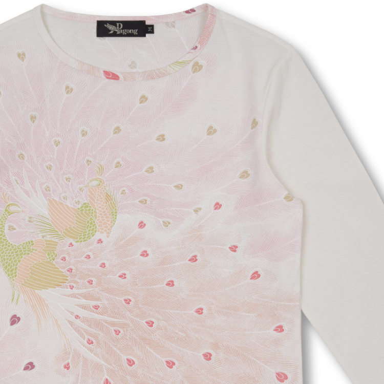 和柄 七分袖カットソー ＜孔雀/淡桃＞ | 京友禅アロハシャツ【Pagong