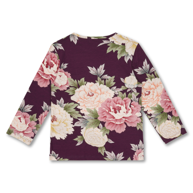 お値下げ！！CABBAGES &amp; ROSES綿100%花柄カットソー 花柄 七分袖カットソー ＜牡丹/赤紫＞ | 京友禅アロハシャツ【Pagong