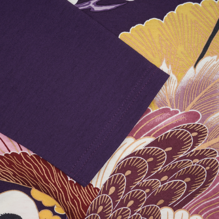 和柄 七分袖カットソー ＜百年の鶴/紫＞ | 京友禅アロハシャツ【Pagong