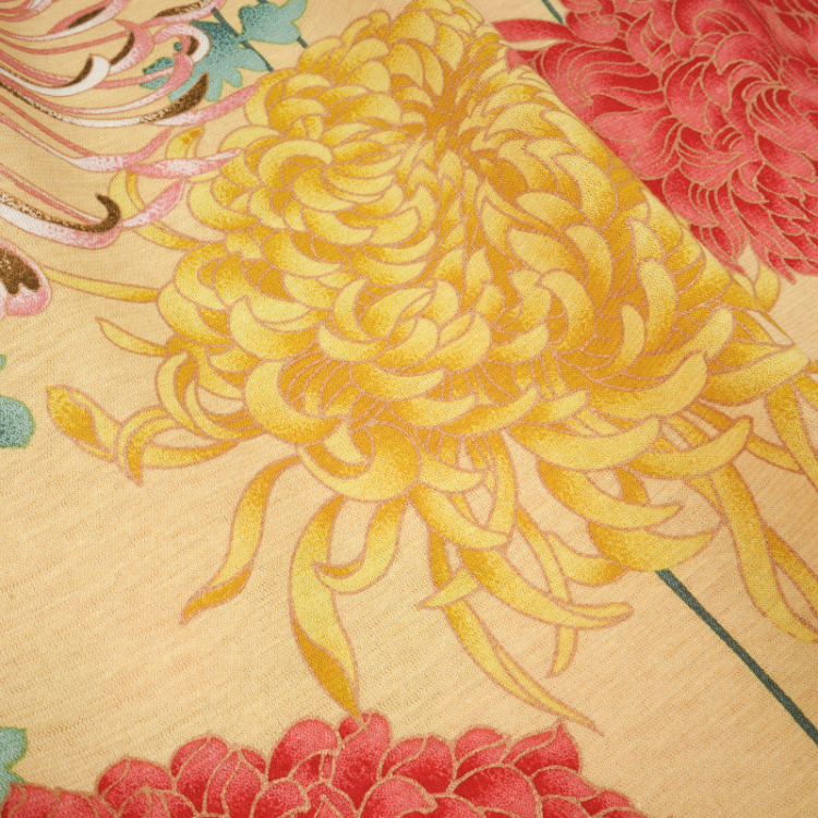 花柄 七分袖カットソー ＜彩り菊蔦文様/黄＞ | 京友禅アロハ