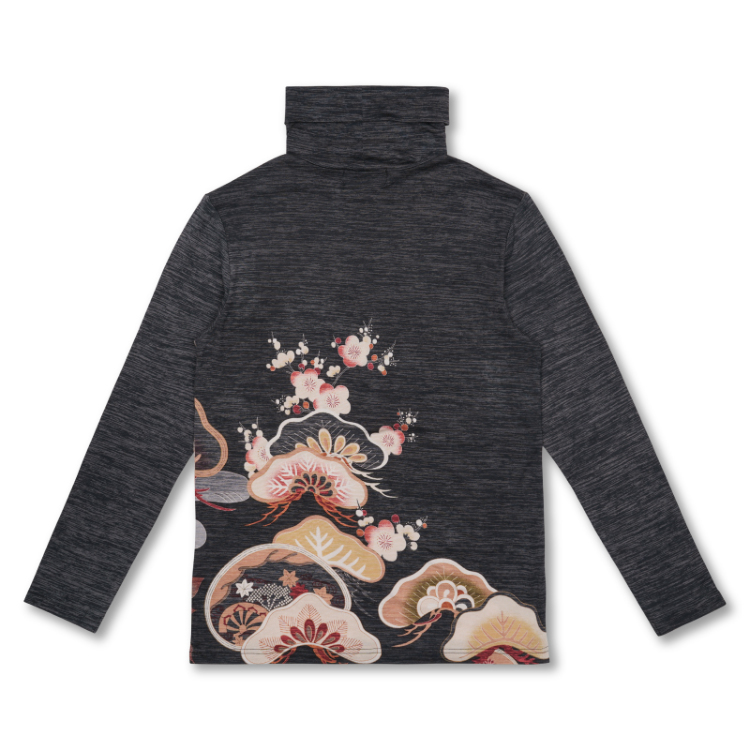 和柄 タートルネック長袖 ＜舟と鶴/墨＞ | 京友禅アロハシャツ